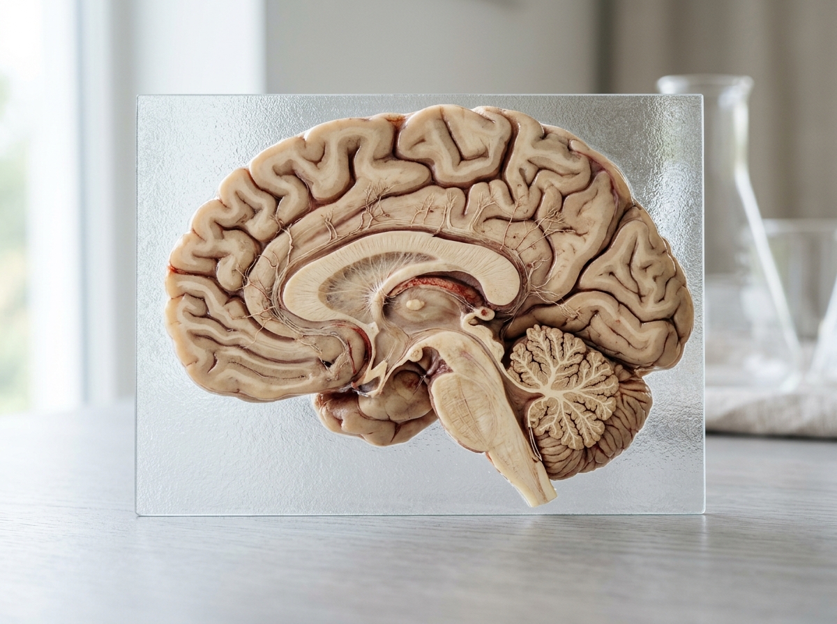 A close-up shot of a vibrant, healthy brain cross-section, showcasing intricate neural pathways and cellular structures, bathed in soft, illuminating light.