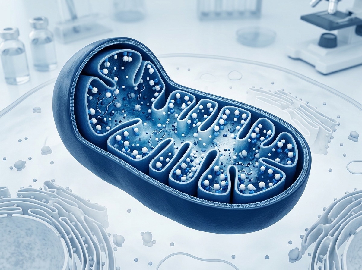 a diagram illustrating the structure of a mitochondrion with labels for the inner and outer membranes, cristae, matrix, and ATP synthase complex
